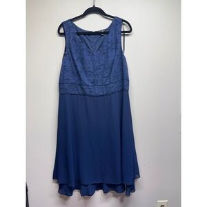 LE BOS Navy Blue Glitter Paisley V Neck Sleeveless Midi Dress Size 16‎